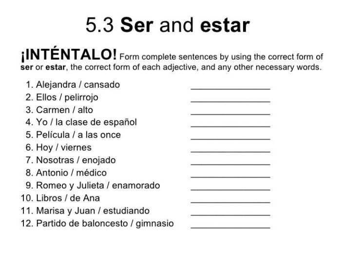 Ser and estar practice worksheet