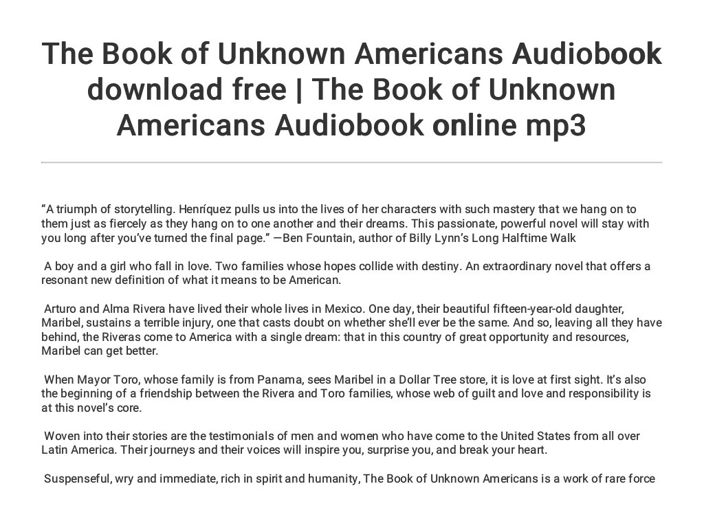 Sparknotes the book of unknown americans