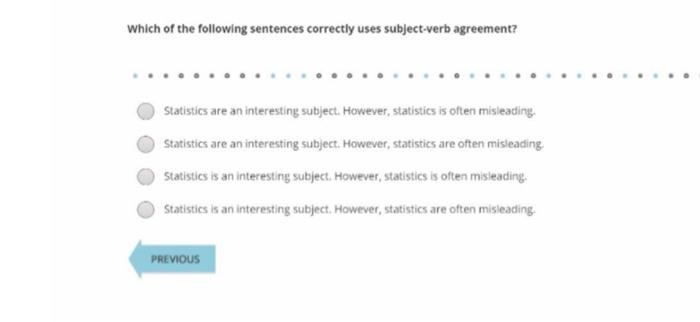 Which of the following sentences correctly uses subject verb agreement