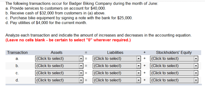 The following transactions occur for badger biking company